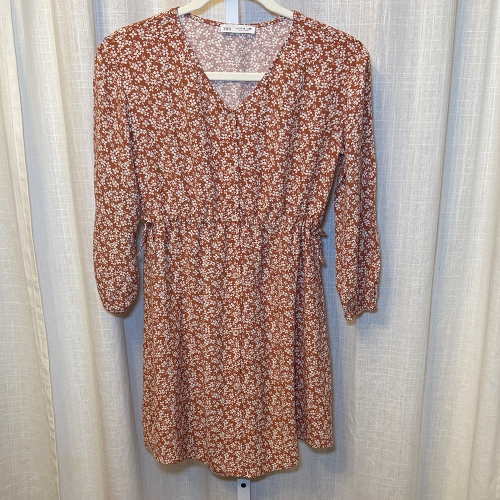 Zara Kids Brown Floral Long Sleeve Dress